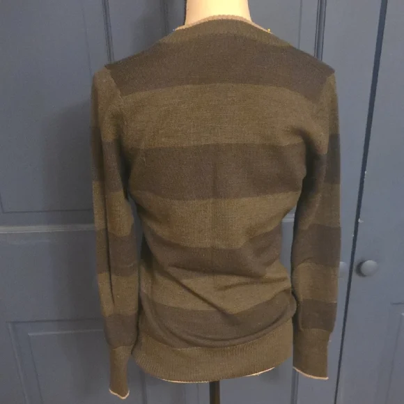 Buy 2 Get 1 Free Smartwool Green Stripe V-Neck Sweater Merino Wool No Wear Small - Picture 5 of 9